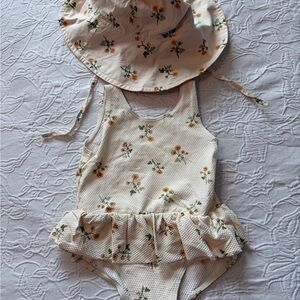H&M Cream Floral Kids Swimsuit with Hat